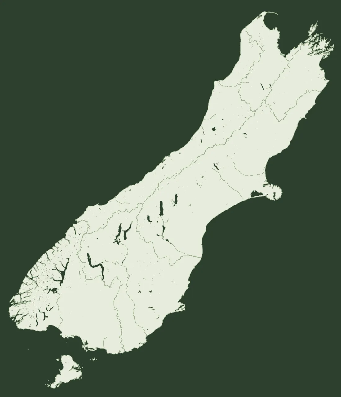 Map of the South Island of New Zealand, the area we cover